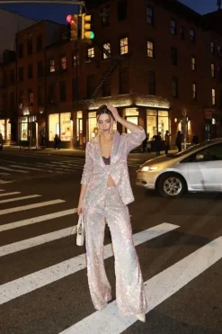Hot Marina Mermaid Print Sequin Blazer Going Out Tops|Long Sleeves
