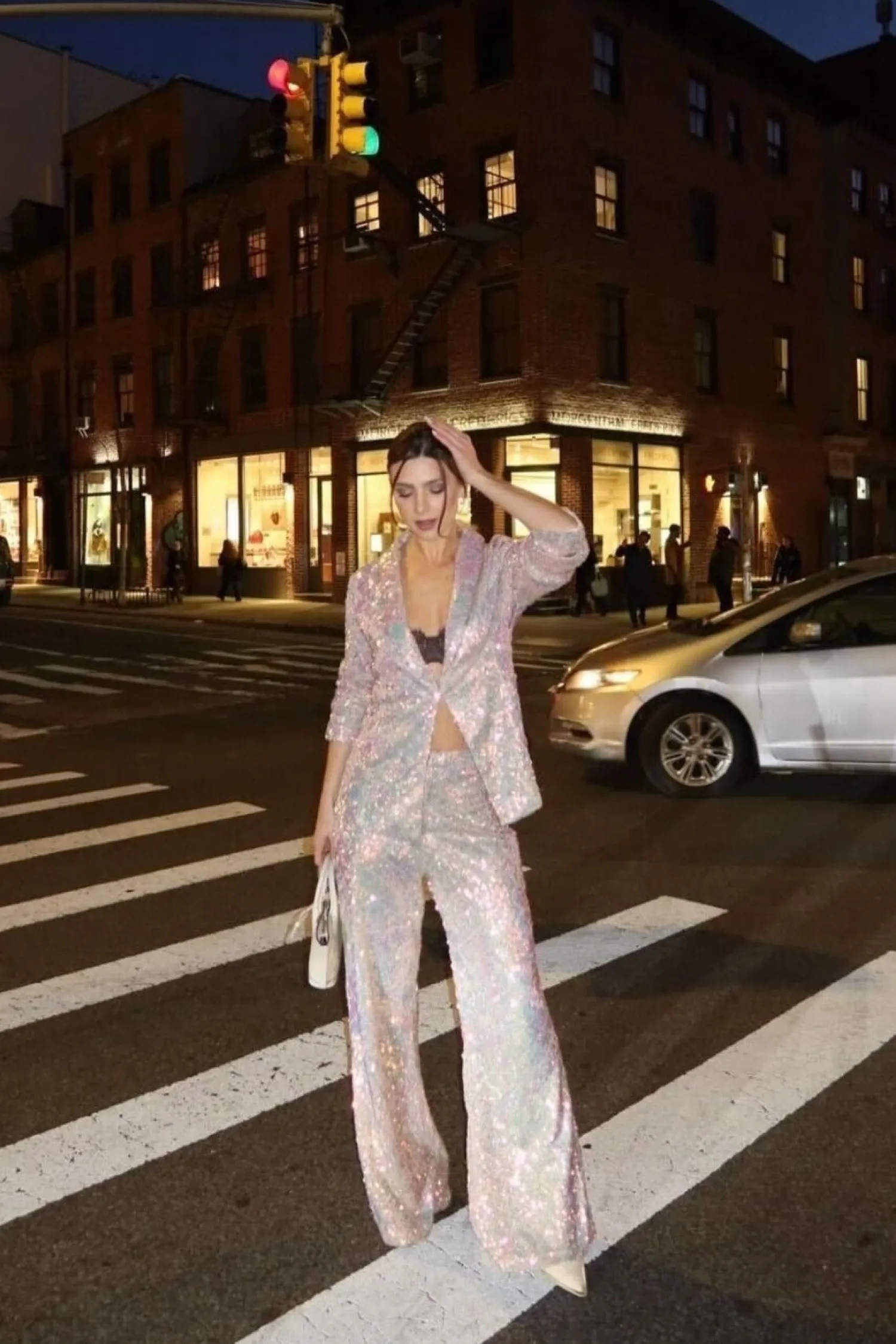 Hot Marina Mermaid Print Sequin Blazer Going Out Tops|Long Sleeves