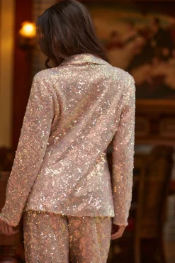 Hot Marina Mermaid Print Sequin Blazer Going Out Tops|Long Sleeves