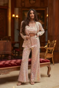 Hot Marina Mermaid Print Sequin Blazer Going Out Tops|Long Sleeves