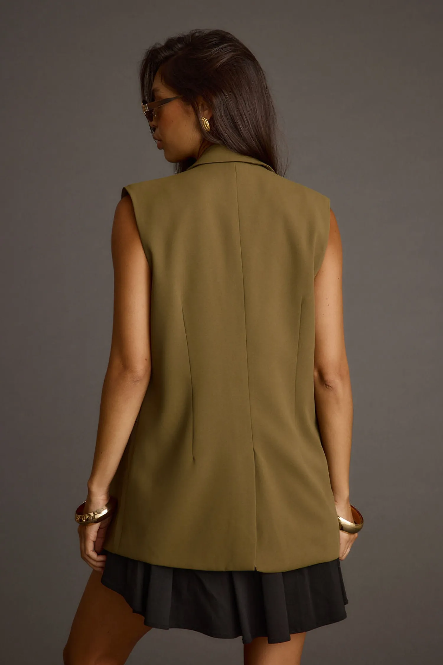 Fashion Marlowe Olive Sleeveless Blazer Tees + Tanks|Vacation Tops