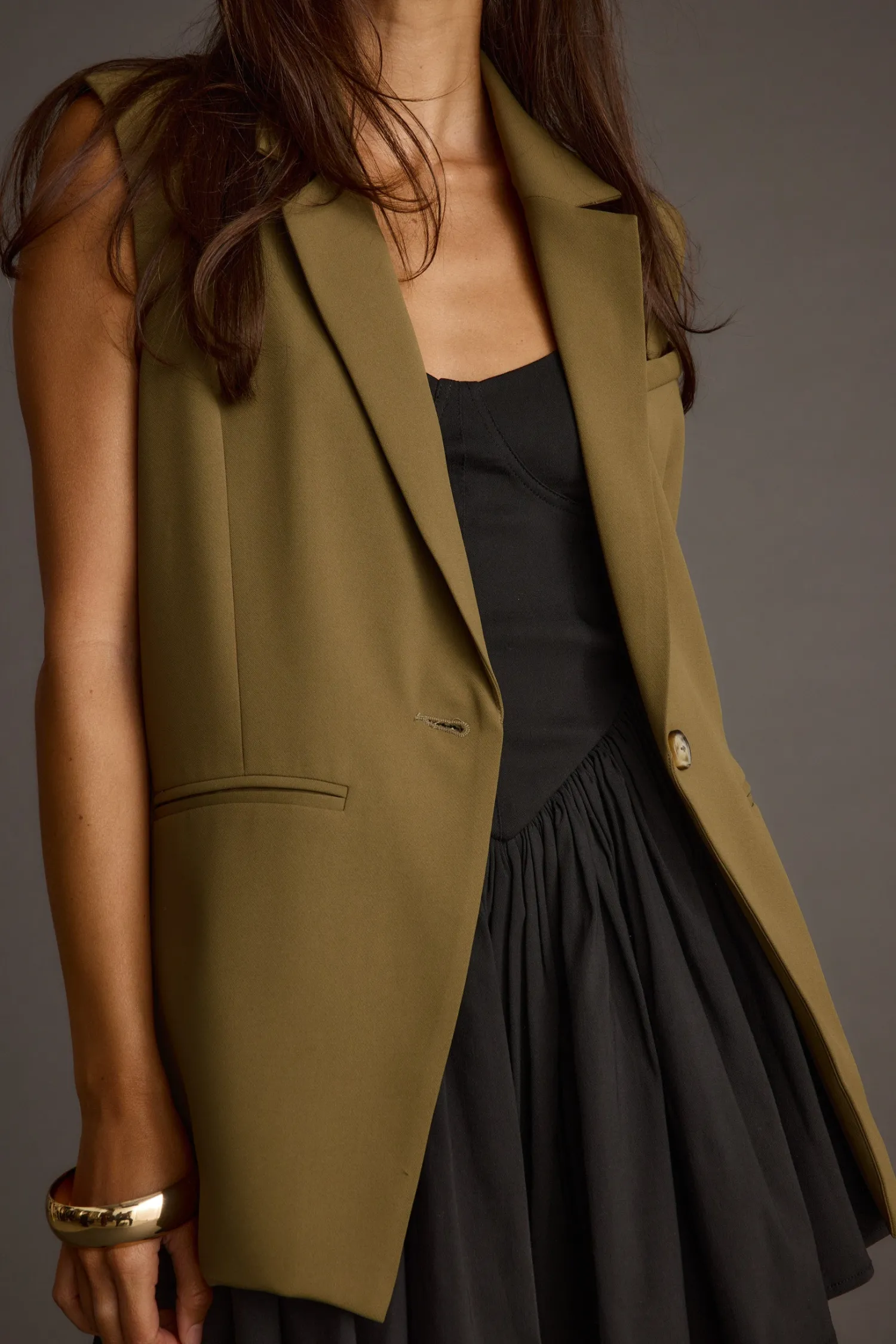 Fashion Marlowe Olive Sleeveless Blazer Tees + Tanks|Vacation Tops