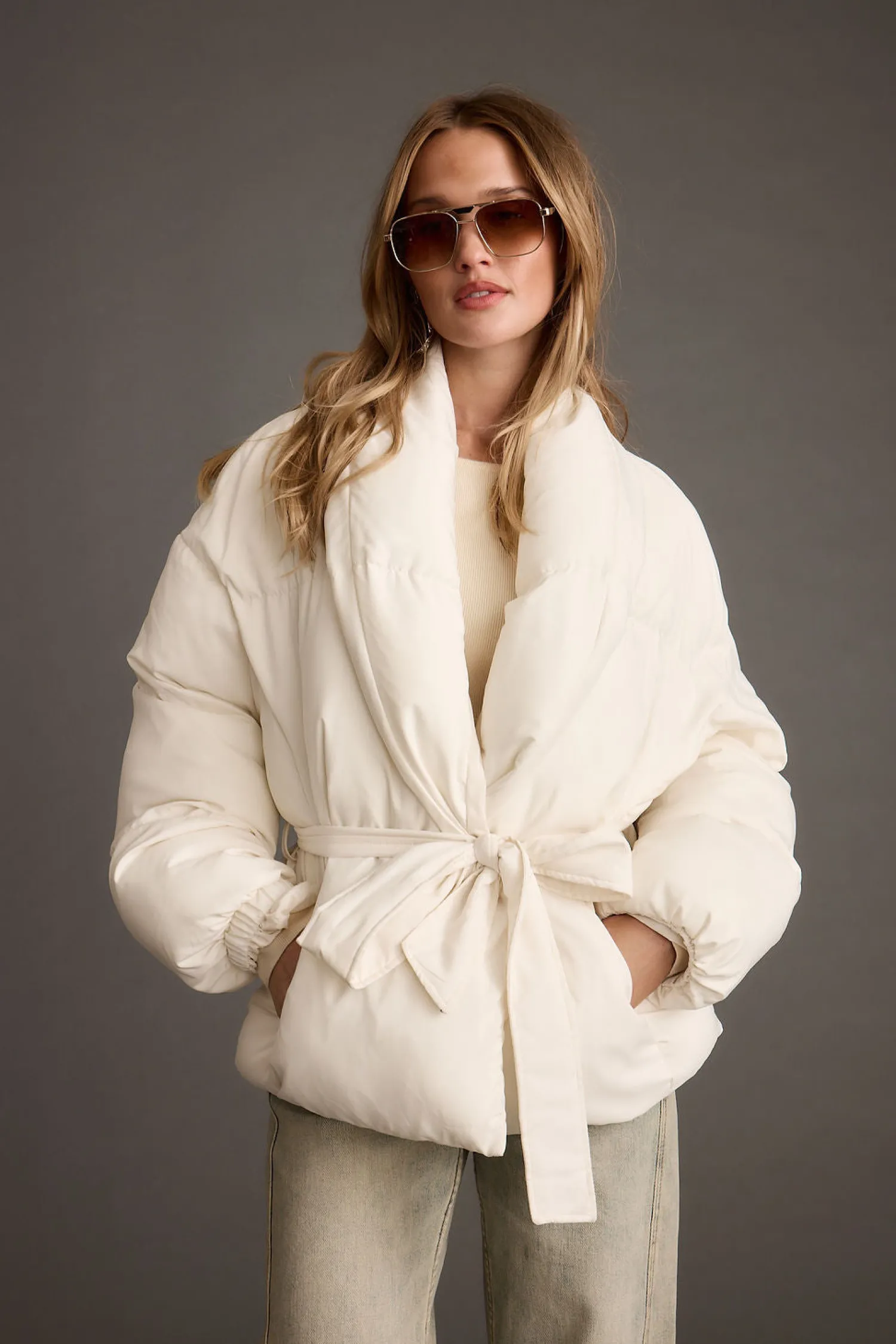 Fashion Maverick White Belted Puffer Coat Outerwear|Jackets