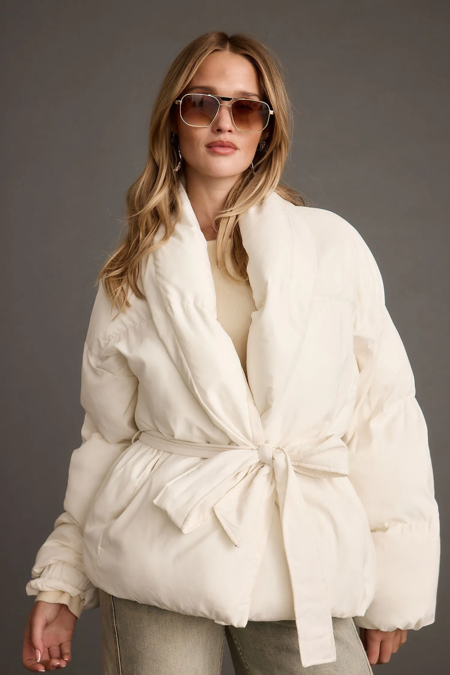 Fashion Maverick White Belted Puffer Coat Outerwear|Jackets