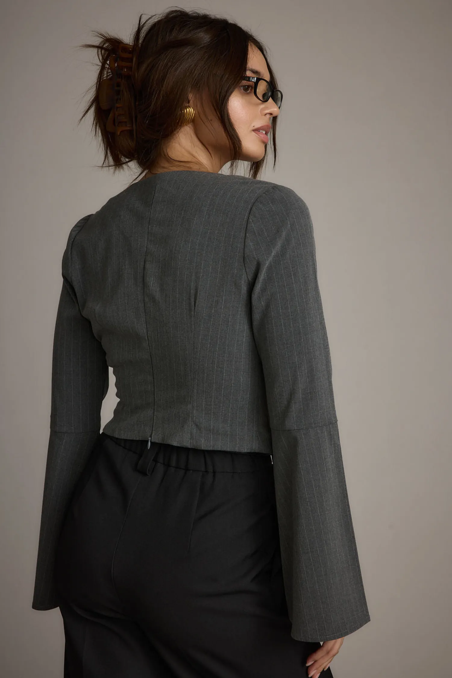 Outlet McGrath Grey Pinstripe Long Sleeve Top Workwear Tops|Long Sleeves