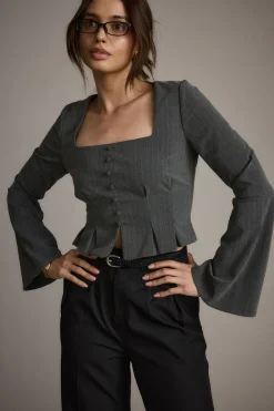 Outlet McGrath Grey Pinstripe Long Sleeve Top Workwear Tops|Long Sleeves