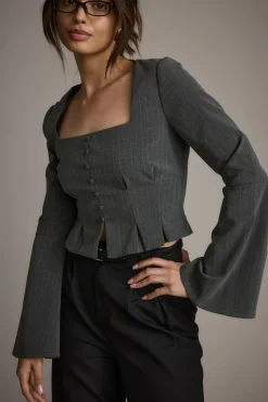 Outlet McGrath Grey Pinstripe Long Sleeve Top Workwear Tops|Long Sleeves