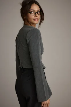 Outlet McGrath Grey Pinstripe Long Sleeve Top Workwear Tops|Long Sleeves