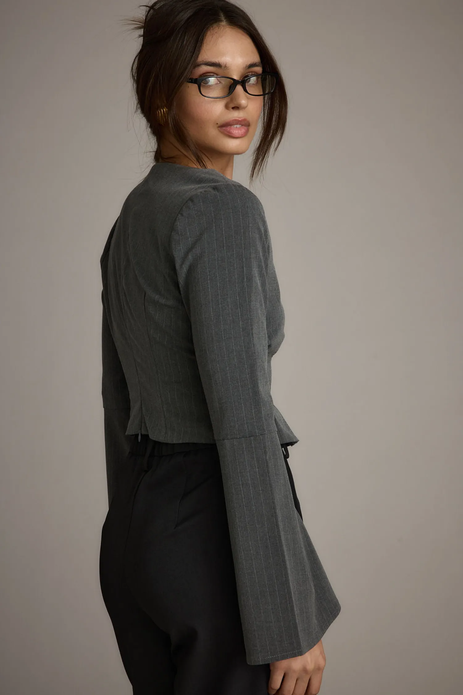 Outlet McGrath Grey Pinstripe Long Sleeve Top Workwear Tops|Long Sleeves