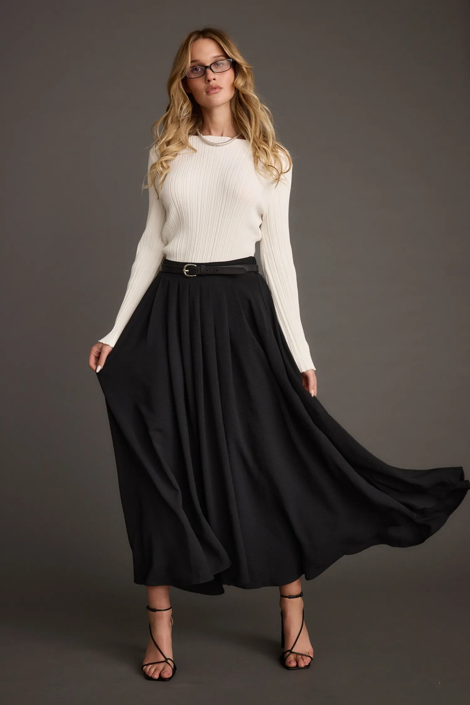 New Melinda White Ribbed Knit Bell Sleeve Top Workwear Tops|Sweaters + Cardis