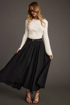 New Melinda White Ribbed Knit Bell Sleeve Top Workwear Tops|Sweaters + Cardis