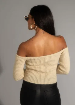 Sale Miley Beige Off The Shoulder Sweater Sweaters + Cardis