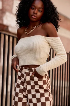 Sale Miley Beige Off The Shoulder Sweater Sweaters + Cardis