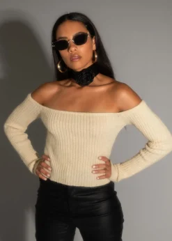 Sale Miley Beige Off The Shoulder Sweater Sweaters + Cardis