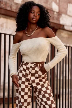 Sale Miley Beige Off The Shoulder Sweater Sweaters + Cardis