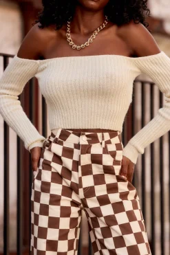 Sale Miley Beige Off The Shoulder Sweater Sweaters + Cardis
