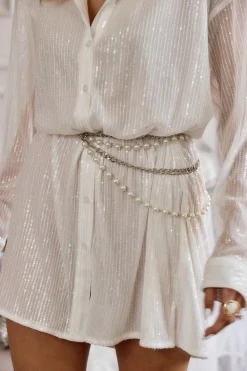 Discount Mimi Pearl and Silver Chain Belt Belts|Denim + Diamonds Bachelorette
