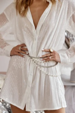 Discount Mimi Pearl and Silver Chain Belt Belts|Denim + Diamonds Bachelorette