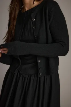 Sale Mindy Black Crew Neck Cardigan Jackets|Long Sleeves