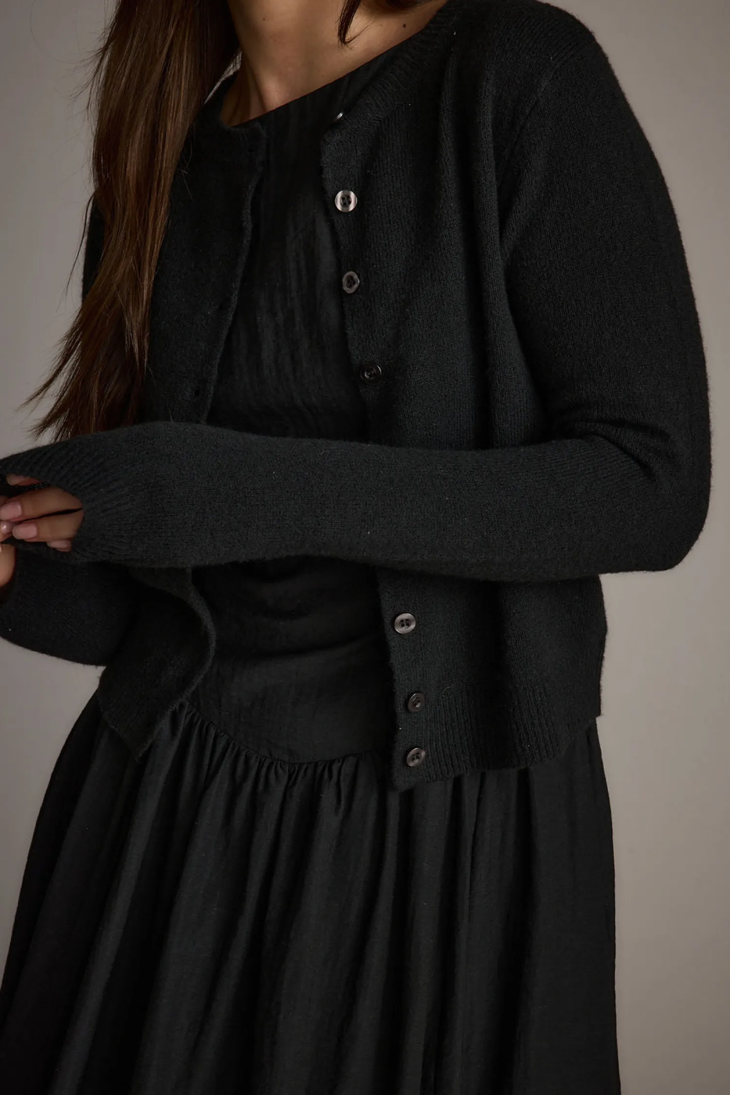 Sale Mindy Black Crew Neck Cardigan Jackets|Long Sleeves