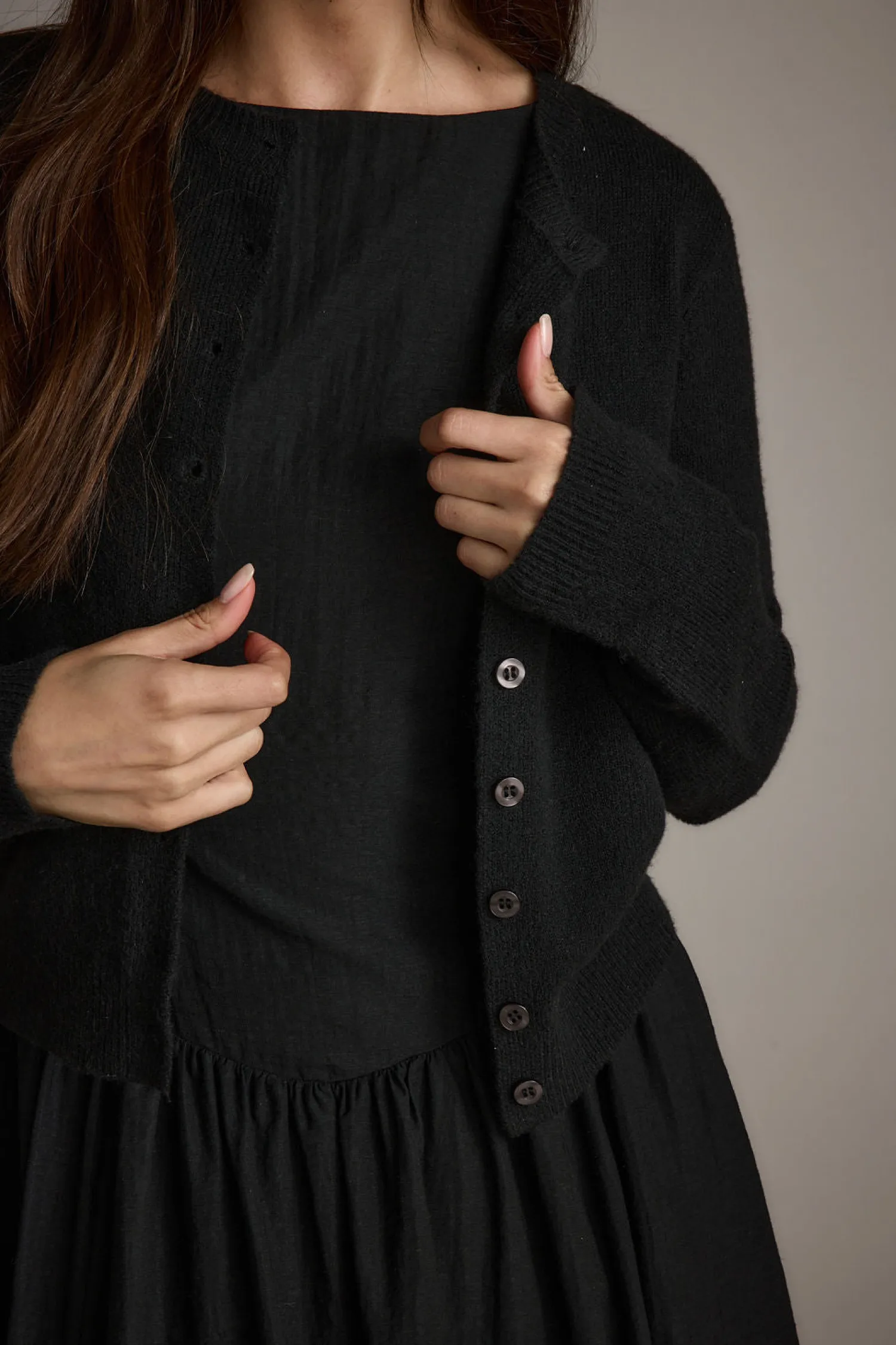 Sale Mindy Black Crew Neck Cardigan Jackets|Long Sleeves