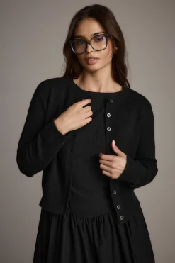 Sale Mindy Black Crew Neck Cardigan Jackets|Long Sleeves