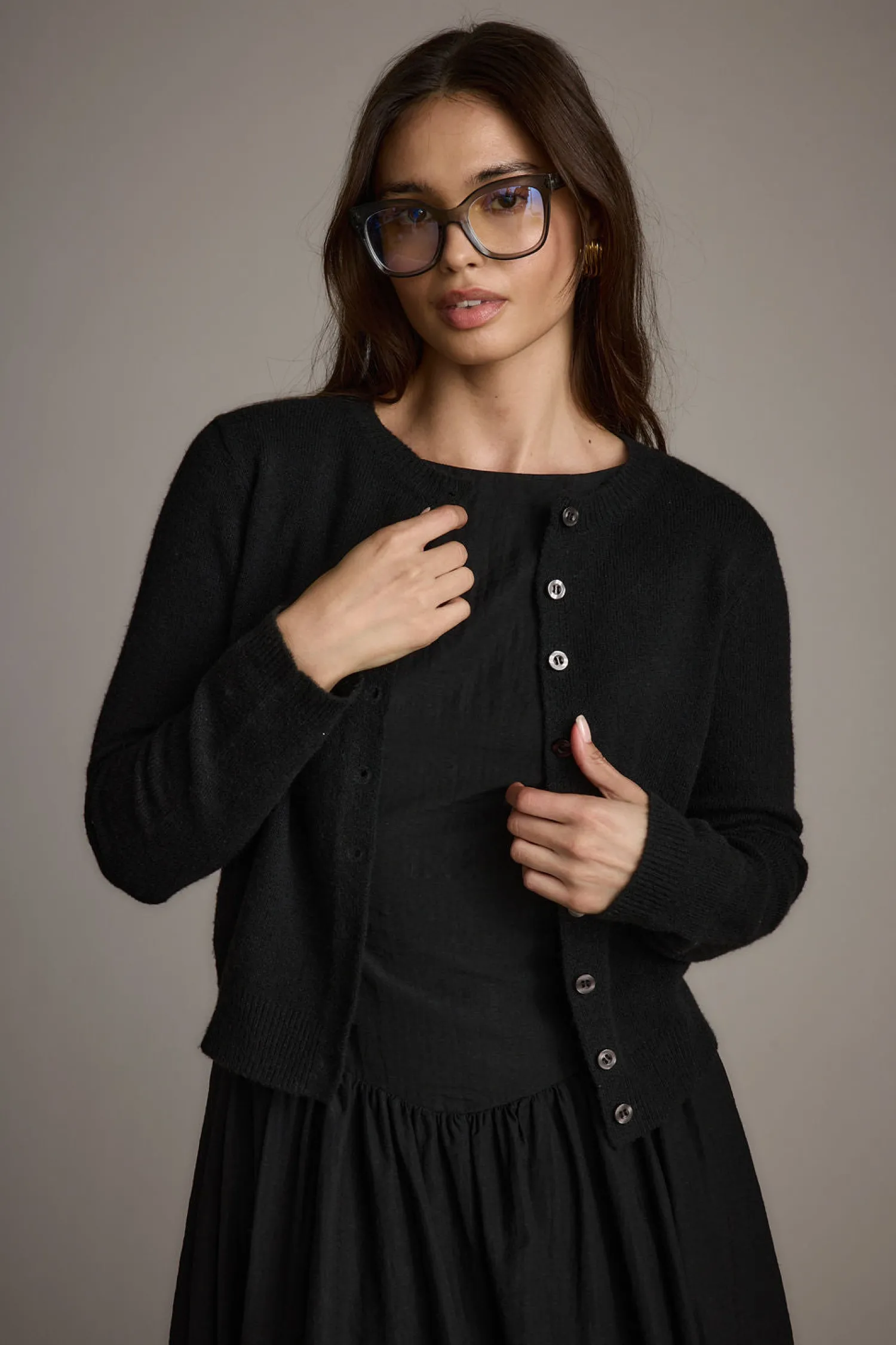 Sale Mindy Black Crew Neck Cardigan Jackets|Long Sleeves