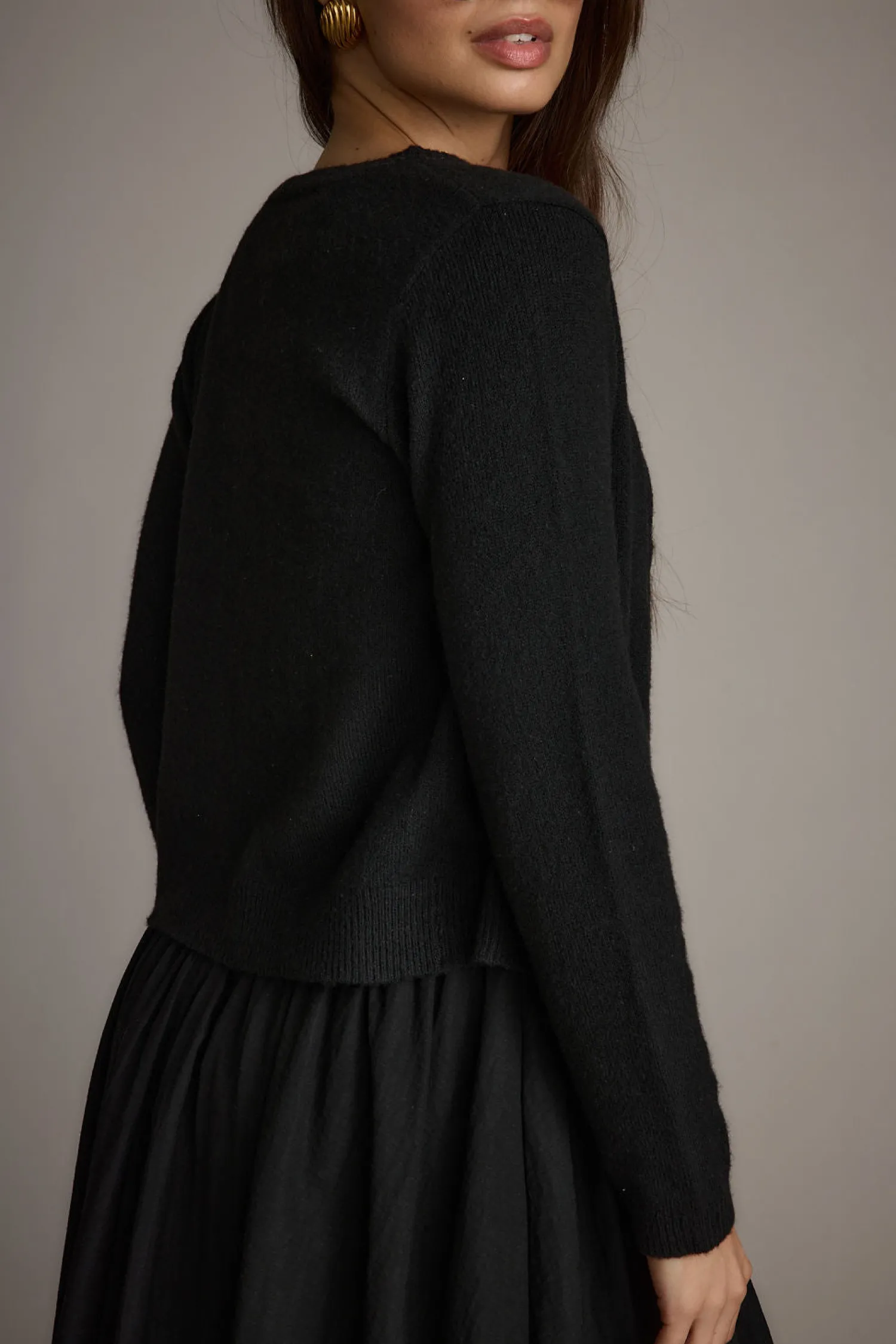 Sale Mindy Black Crew Neck Cardigan Jackets|Long Sleeves