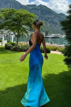 Clearance Mirabella Blue Satin Sorbet Maxi Dress Seashells + Wedding Bells|Date Night Dresses