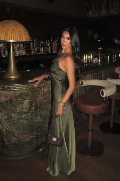 Online Mirabella Olive Satin Ombre Maxi Dress Date Night Dresses|Vacation Dresses