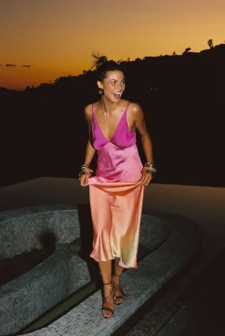 New Mirabella Pink Satin Sorbet Maxi Dress Date Night Dresses|Vacation Dresses