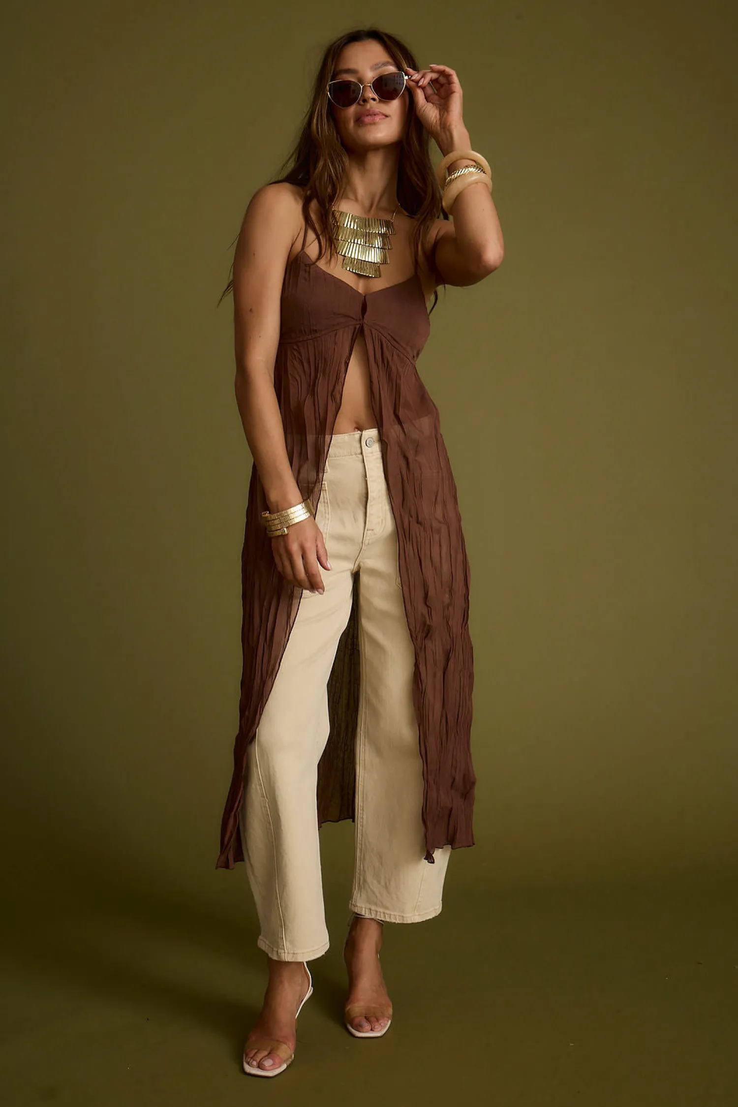 Hot Mischa Brown Longline Cami Top Tees + Tanks|For You And Your Bestie