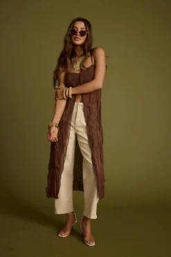 Hot Mischa Brown Longline Cami Top Tees + Tanks|For You And Your Bestie