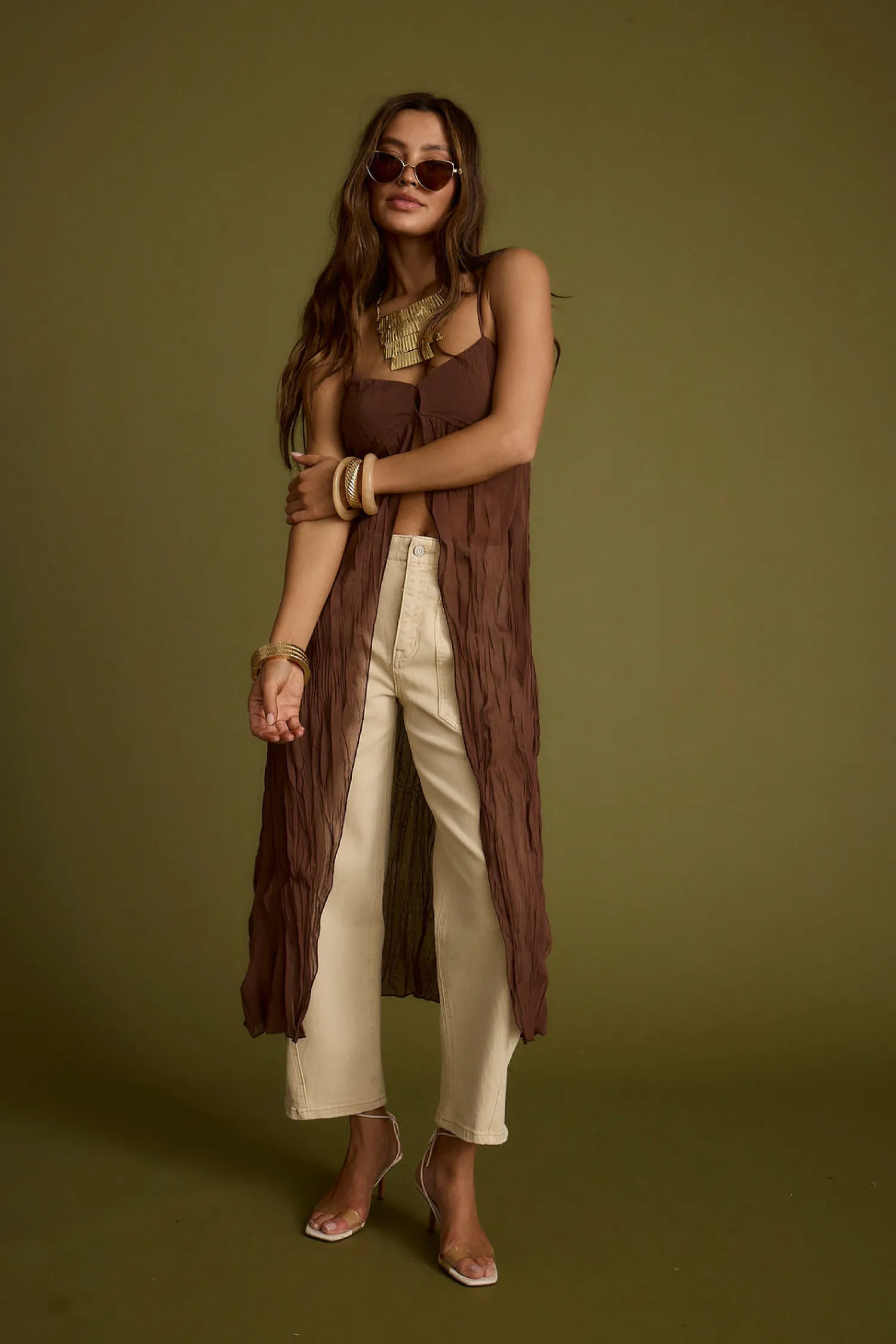 Hot Mischa Brown Longline Cami Top Tees + Tanks|For You And Your Bestie