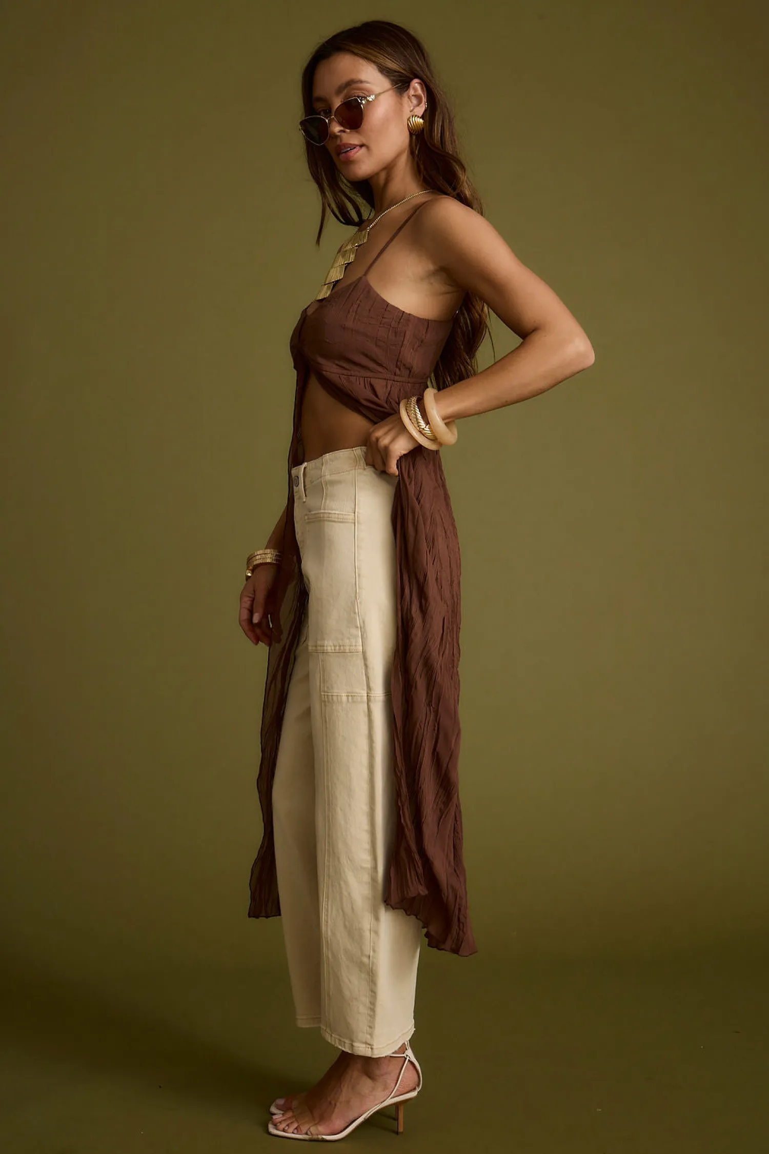 Hot Mischa Brown Longline Cami Top Tees + Tanks|For You And Your Bestie