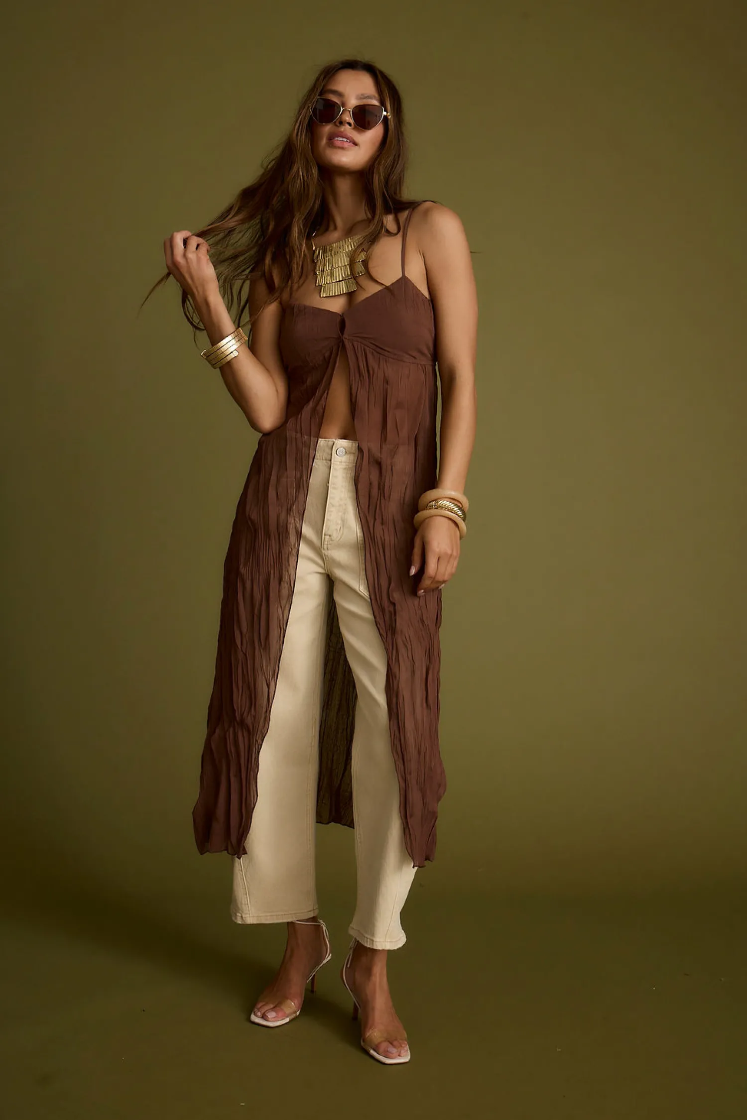 Hot Mischa Brown Longline Cami Top Tees + Tanks|For You And Your Bestie