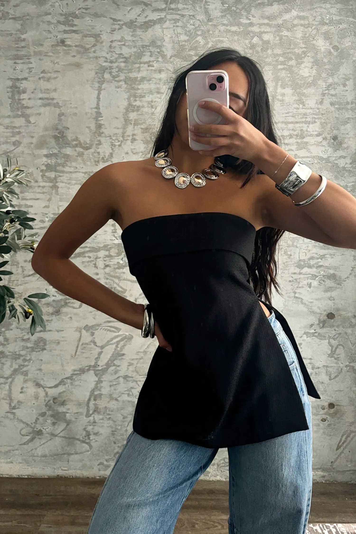 New Montague Black Tailored Strapless Longline Top Workwear Tops|Sets