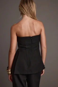 New Montague Black Tailored Strapless Longline Top Workwear Tops|Sets
