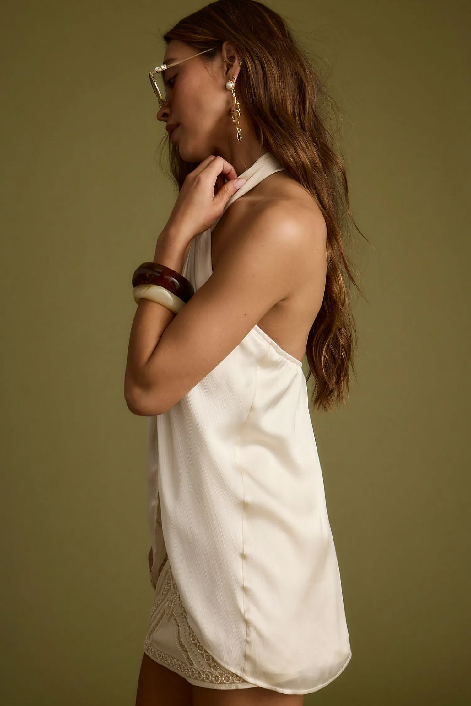 Hot Moonlit Kiss Cream Satin Halter Top Date Night Tops|Bridal Tops