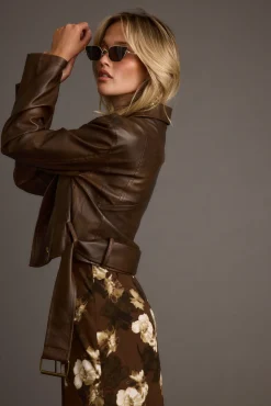 New Mulholland Mocha Vegan Leather Moto Jacket Outerwear|Jackets