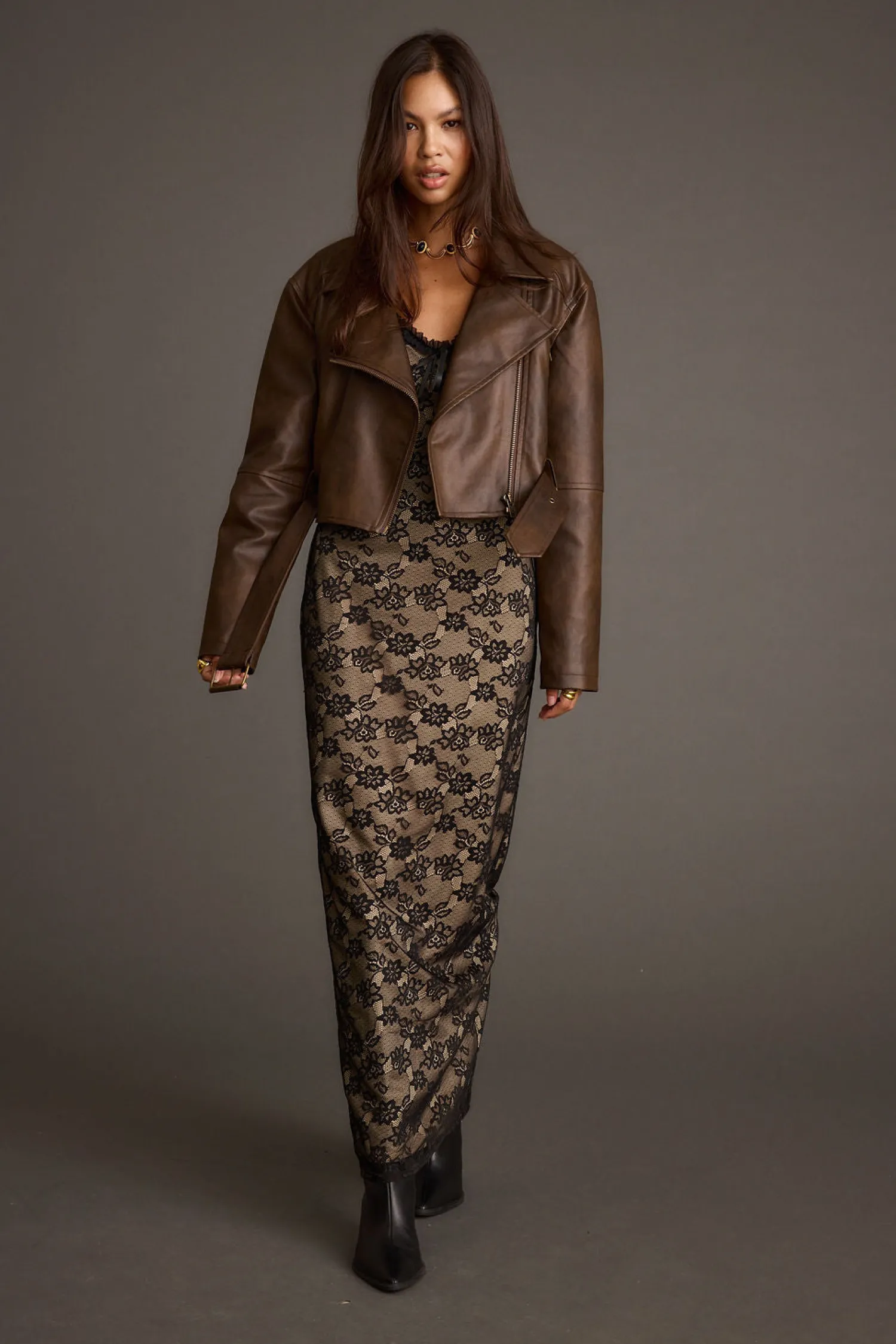 New Mulholland Mocha Vegan Leather Moto Jacket Outerwear|Jackets