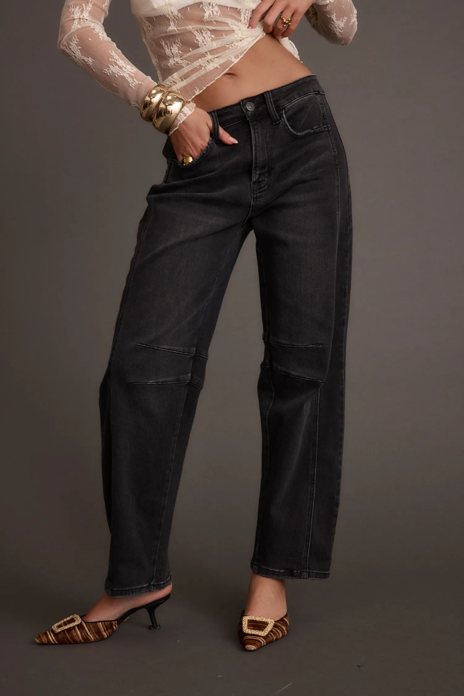 Clearance Muse Washed Black Barrel Denim Jeans Denim|Pants