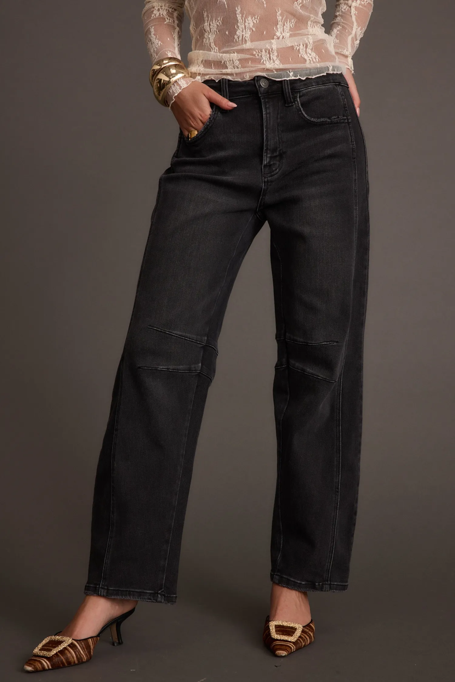 Clearance Muse Washed Black Barrel Denim Jeans Denim|Pants