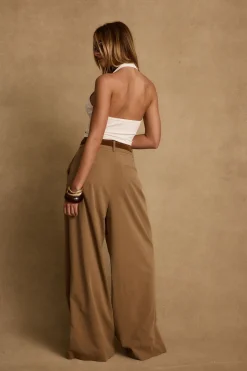 New Nadine Tan Wide Leg Trouser Work Wear Bottoms|Pants