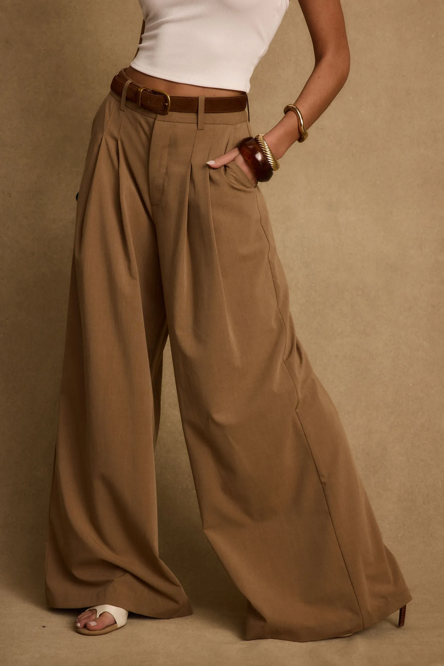 New Nadine Tan Wide Leg Trouser Work Wear Bottoms|Pants