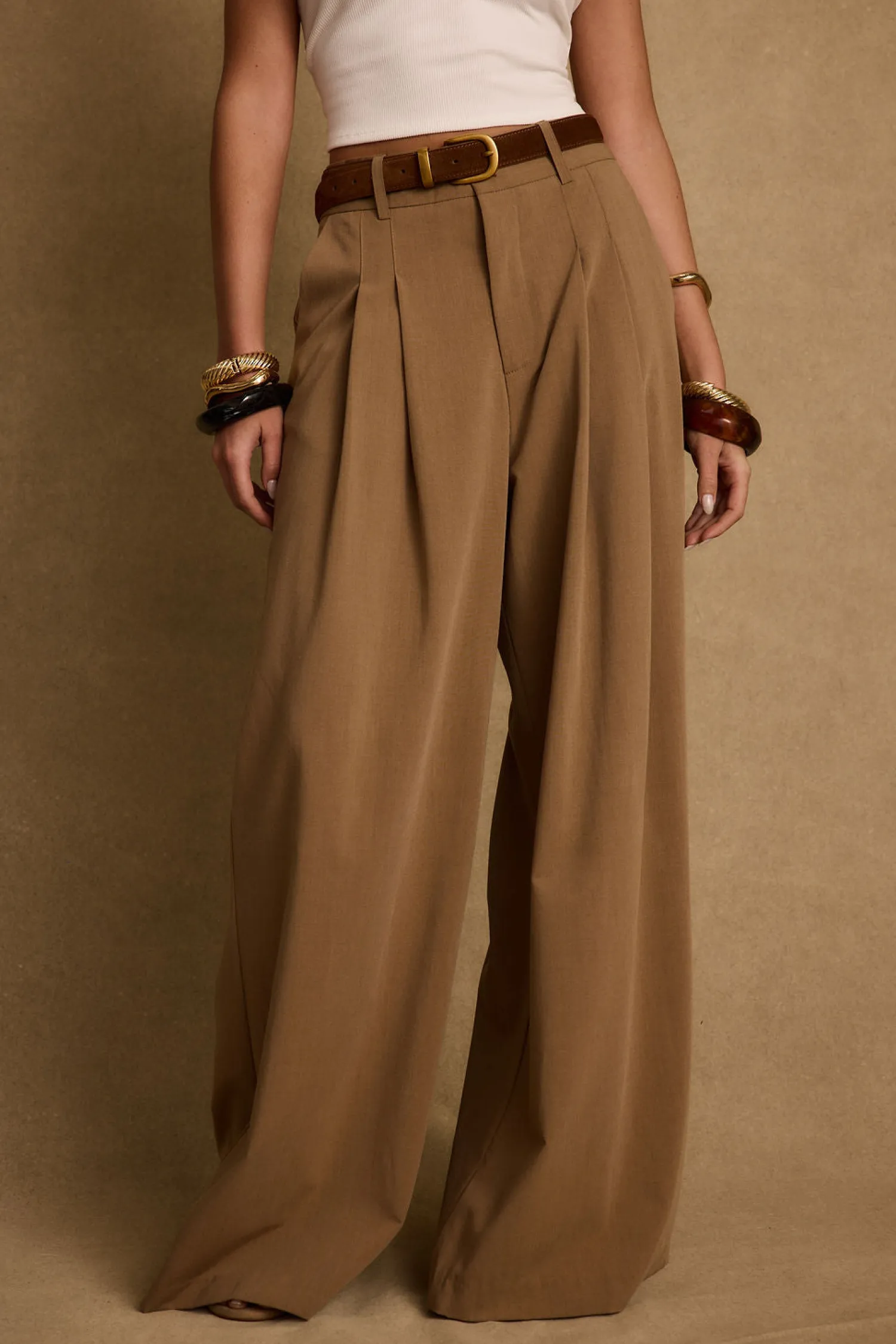 New Nadine Tan Wide Leg Trouser Work Wear Bottoms|Pants