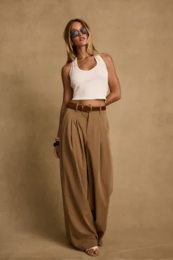 New Nadine Tan Wide Leg Trouser Work Wear Bottoms|Pants