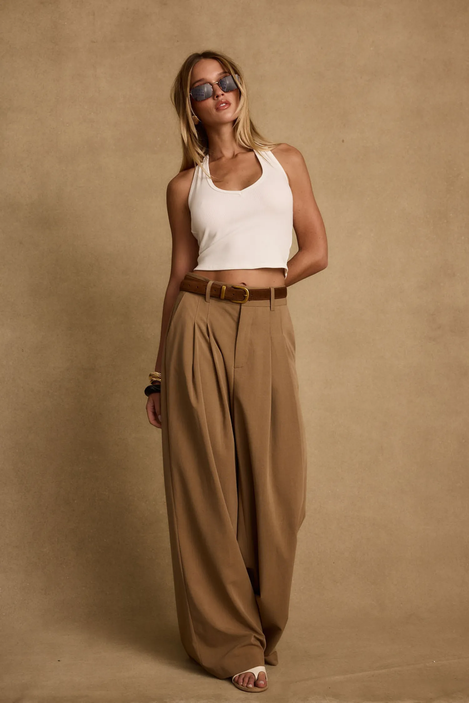 New Nadine Tan Wide Leg Trouser Work Wear Bottoms|Pants