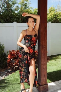 Sale Natalia Black Floral Maxi Dress Party Dresses|Maxi Dresses