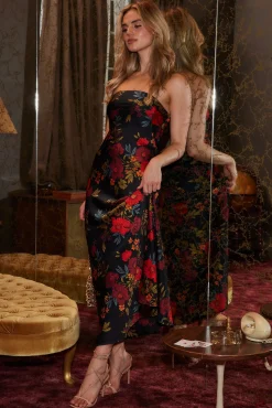 Discount Natalia Black Floral Strapless Maxi Dress Party Dresses|Wedding Guest Dresses
